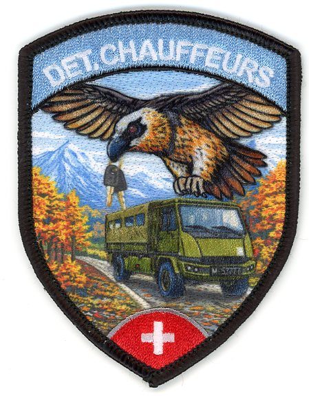 Badge brodé personnalisé réalisé pour une section de l’armée suisse