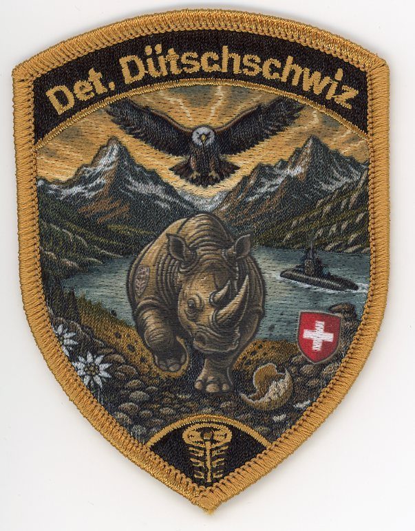 Badge brodé personnalisé réalisé pour une section de l’armée suisse