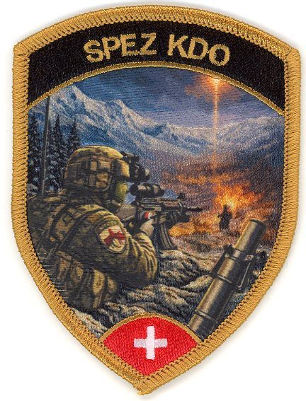 Badge brodé personnalisé réalisé pour une section de l’armée suisse