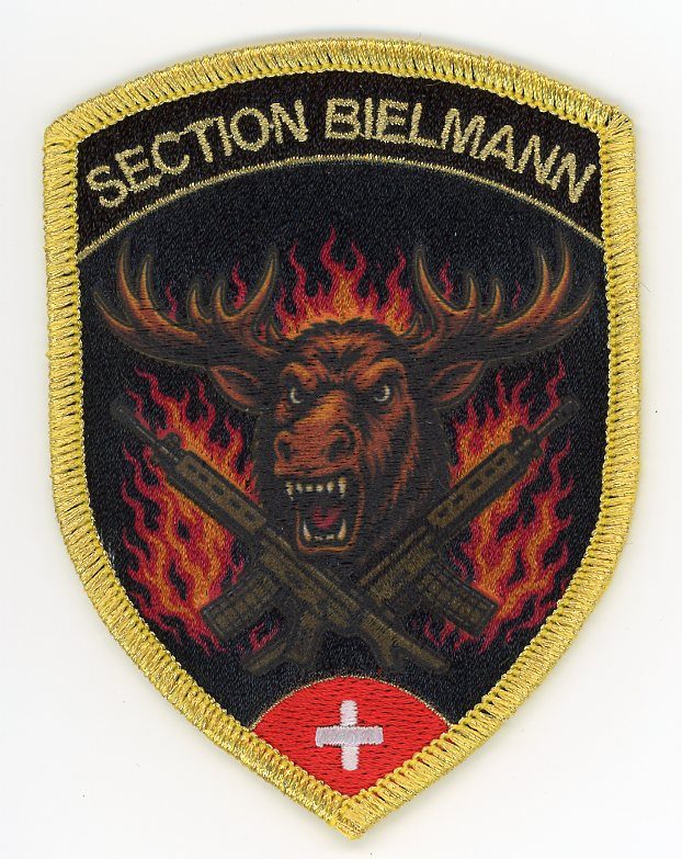 Badge brodé personnalisé réalisé pour une section de l’armée suisse