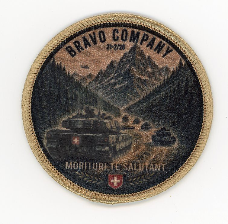 Badge brodé personnalisé réalisé pour une section de l’armée suisse