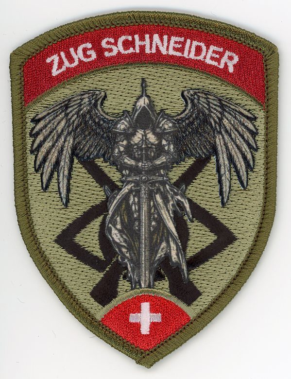 Badge brodé personnalisé réalisé pour une section de l’armée suisse