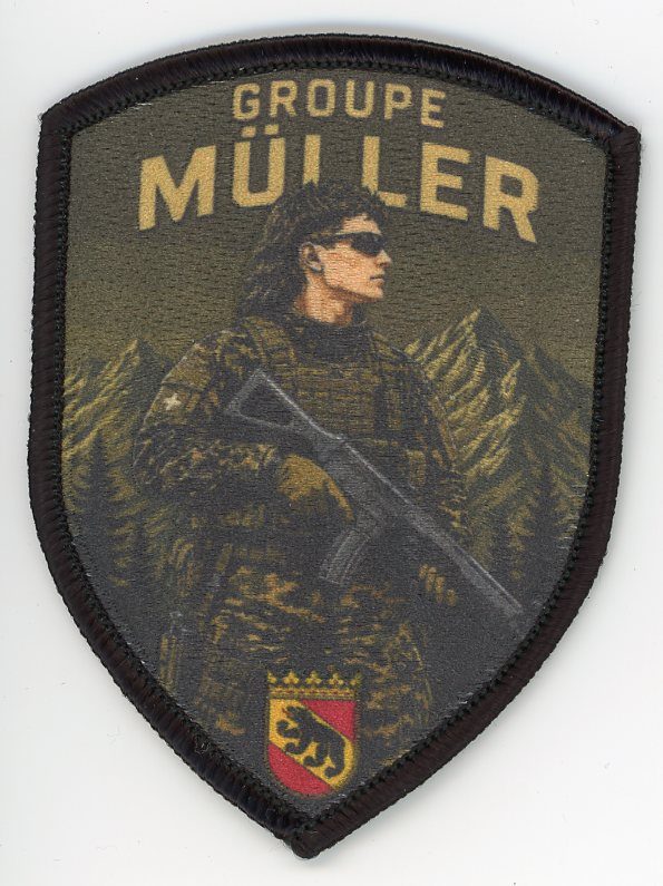Badge brodé personnalisé réalisé pour une section de l’armée suisse